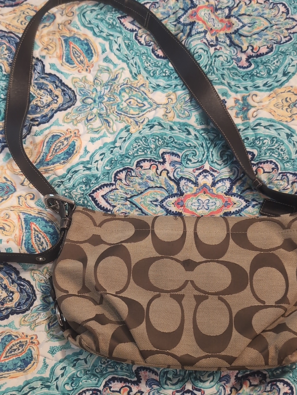 Coach Tan and Dark Brown Signature Canvas Shoulder Bag